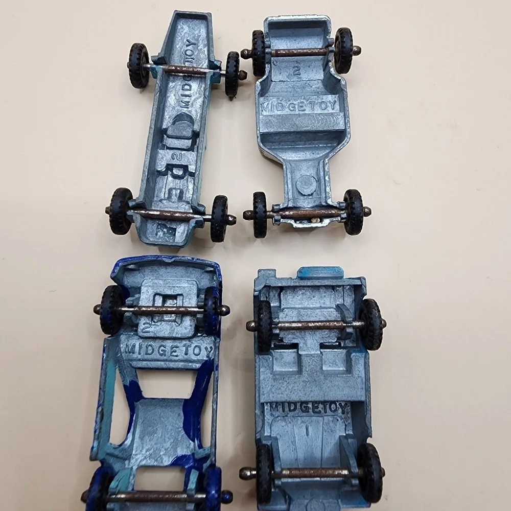 4 Vintage Midge Toy Diecast Cars Lot Jeep Roadster Sport Indy Race USA MidgeToy